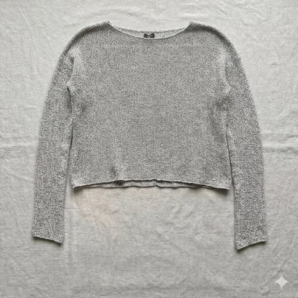Eileen Fisher 100% Linen Knit Blouse Size M Gray Open Knit Lightweight Pullover